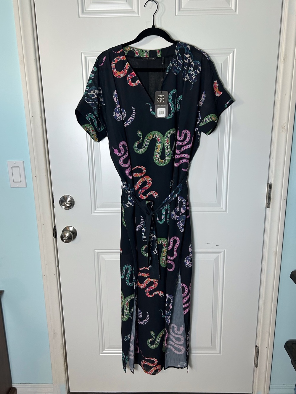 NWT Care Tucker Black Beatrice Maxi Dress Multicolor Snake Print OS Whimsical